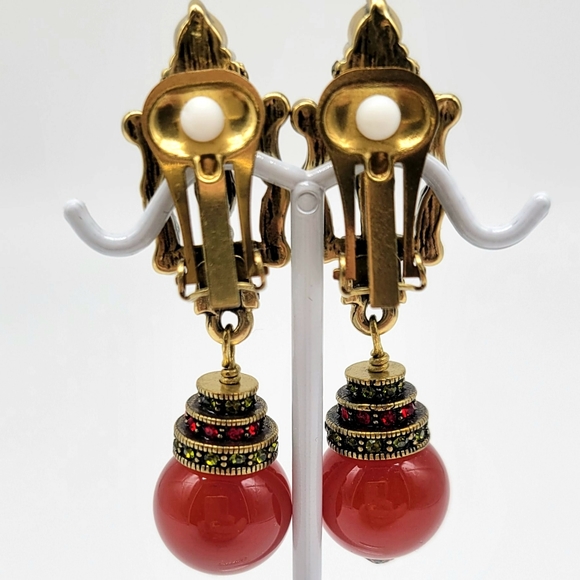 Heidi Daus Swarovski Crystal and Genuine Carnelian Christmas Lantern Earrings